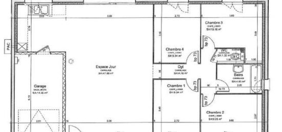 Plan de maison Surface terrain 97 m2 - 5 pièces - 4  chambres -  avec garage 