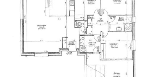 Plan de maison Surface terrain 93 m2 - 4 pièces - 3  chambres -  avec garage 