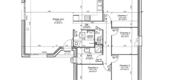 Plan de maison Surface terrain 94 m2 - 5 pièces - 4  chambres -  sans garage 