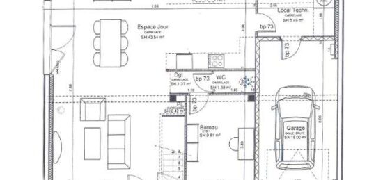 Plan de maison Surface terrain 103 m2 - 4 pièces - 3  chambres -  avec garage 
