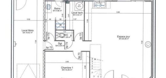Plan de maison Surface terrain 61 m2 - 2 pièces - 1  chambre -  avec garage 
