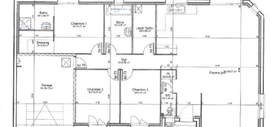 Plan de maison Surface terrain 107 m2 - 4 pièces - 3  chambres -  avec garage 