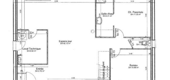 Plan de maison Surface terrain 85 m2 - 3 pièces - 2  chambres -  sans garage 