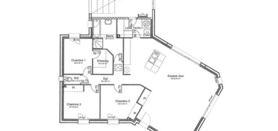 Plan de maison Surface terrain 104 m2 - 4 pièces - 3  chambres -  avec garage 