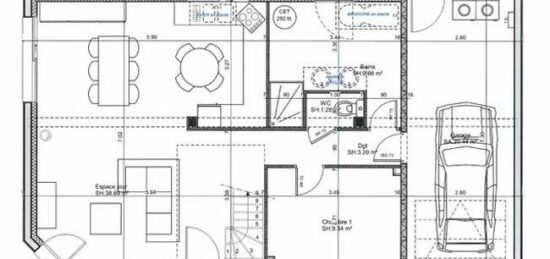 Plan de maison Surface terrain 101 m2 - 4 pièces - 3  chambres -  avec garage 