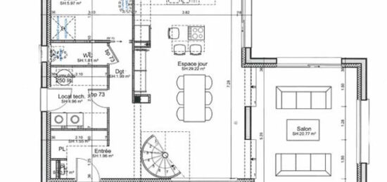 Plan de maison Surface terrain 115 m2 - 4 pièces - 3  chambres -  avec garage 