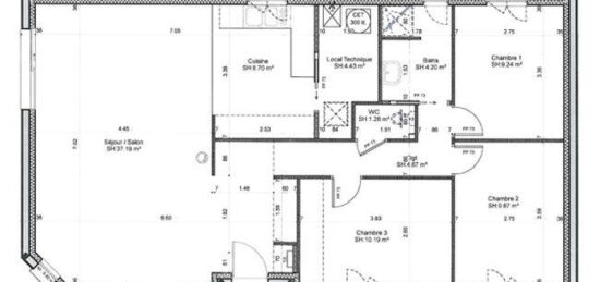 Plan de maison Surface terrain 90 m2 - 4 pièces - 3  chambres -  sans garage 