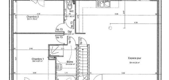 Plan de maison Surface terrain 81 m2 - 3 pièces - 2  chambres -  avec garage 