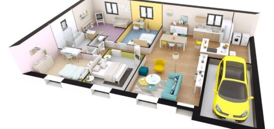 Plan de maison Surface terrain 92 m2 - 5 pièces - 4  chambres -  avec garage 