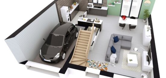 Plan de maison Surface terrain 81 m2 - 4 pièces - 3  chambres -  avec garage 
