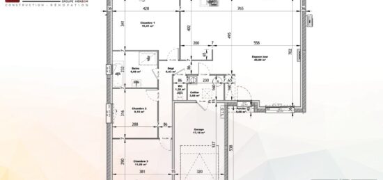 Plan de maison Surface terrain 98 m2 - 4 pièces - 3  chambres -  avec garage 