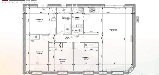 Plan de maison Surface terrain 95 m2 - 5 pièces - 4  chambres -  sans garage 