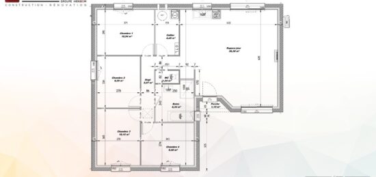 Plan de maison Surface terrain 92 m2 - 5 pièces - 4  chambres -  sans garage 