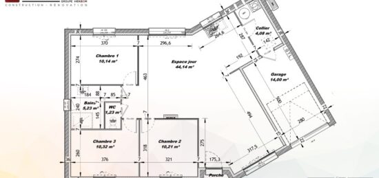 Plan de maison Surface terrain 85 m2 - 4 pièces - 3  chambres -  avec garage 