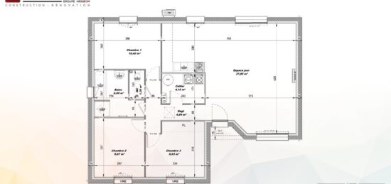 Plan de maison Surface terrain 84 m2 - 4 pièces - 3  chambres -  sans garage 