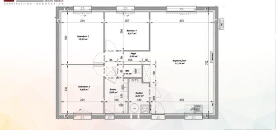 Plan de maison Surface terrain 71 m2 - 4 pièces - 2  chambres -  sans garage 