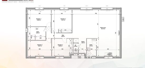 Plan de maison Surface terrain 114 m2 - 5 pièces - 4  chambres -  sans garage 