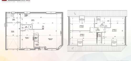 Plan de maison Surface terrain 105 m2 - 5 pièces - 4  chambres -  avec garage 