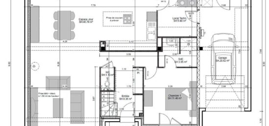 Plan de maison Surface terrain 135 m2 - 6 pièces - 4  chambres -  avec garage 