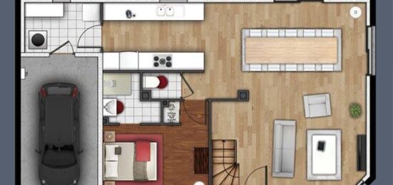 Plan de maison Surface terrain 105 m2 - 4 pièces - 3  chambres -  avec garage 