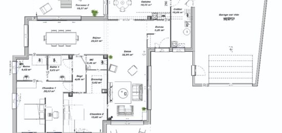 Plan de maison Surface terrain 145 m2 - 5 pièces - 2  chambres -  avec garage 