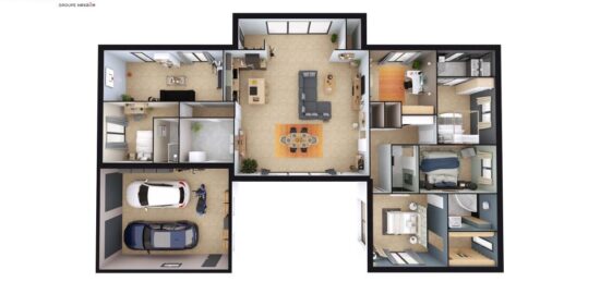 Plan de maison Surface terrain 229 m2 - 10 pièces - 6  chambres -  avec garage 