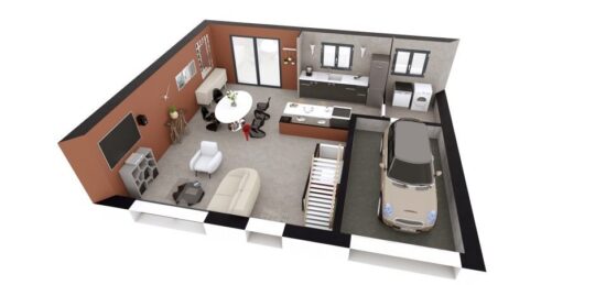 Plan de maison Surface terrain 100 m2 - 5 pièces - 4  chambres -  avec garage 