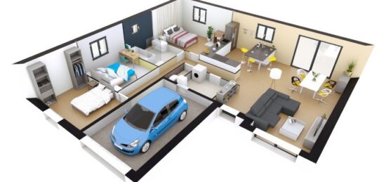 Plan de maison Surface terrain 98 m2 - 4 pièces - 3  chambres -  avec garage 