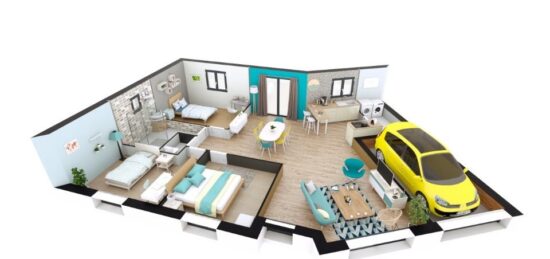 Plan de maison Surface terrain 85 m2 - 4 pièces - 3  chambres -  avec garage 