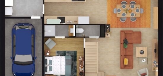 Plan de maison Surface terrain 112 m2 - 4 pièces - 4  chambres -  avec garage 