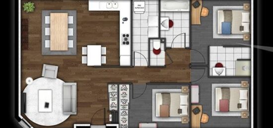 Plan de maison Surface terrain 96 m2 - 4 pièces - 3  chambres -  sans garage 