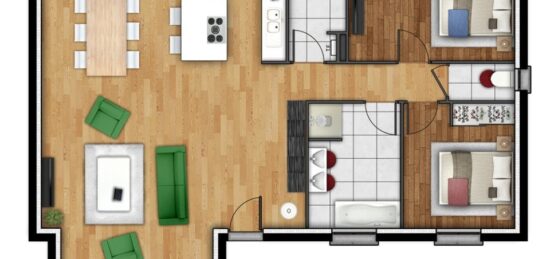 Plan de maison Surface terrain 91 m2 - 3 pièces - 2  chambres -  sans garage 