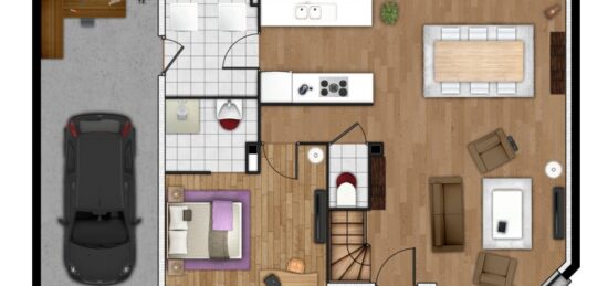 Plan de maison Surface terrain 104 m2 - 5 pièces - 3  chambres -  avec garage 