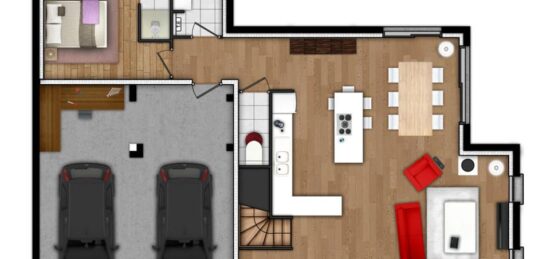 Plan de maison Surface terrain 143 m2 - 5 pièces - 4  chambres -  avec garage 