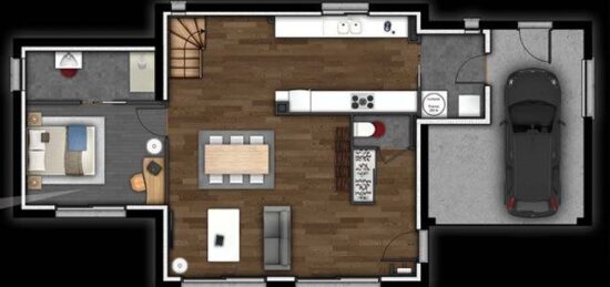 Plan de maison Surface terrain 111 m2 - 4 pièces - 3  chambres -  avec garage 