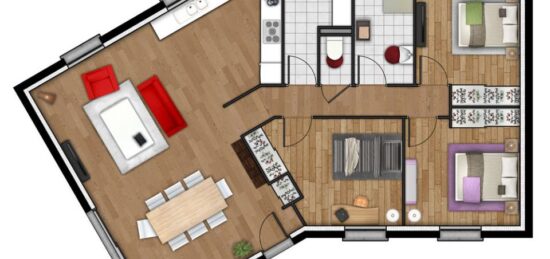 Plan de maison Surface terrain 93 m2 - 4 pièces - 3  chambres -  sans garage 