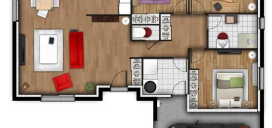 Plan de maison Surface terrain 93 m2 - 4 pièces - 3  chambres -  avec garage 