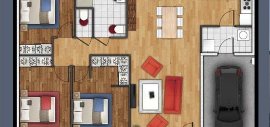 Plan de maison Surface terrain 89 m2 - 4 pièces - 3  chambres -  avec garage 