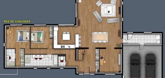 Plan de maison Surface terrain 224 m2 - 6 pièces - 5  chambres -  avec garage 