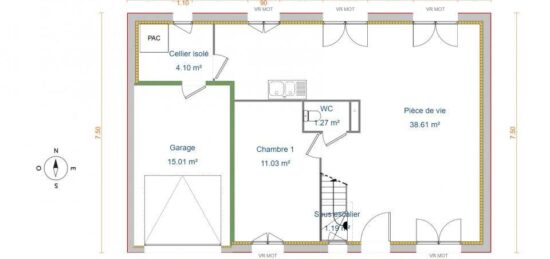 Plan de maison Surface terrain 102 m2 - 5 pièces - 4  chambres -  avec garage 