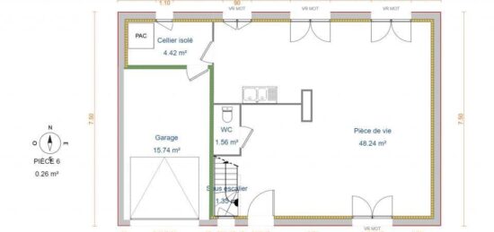 Plan de maison Surface terrain 100 m2 - 5 pièces - 3  chambres -  avec garage 