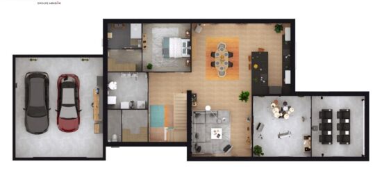 Plan de maison Surface terrain 206 m2 - 8 pièces - 6  chambres -  avec garage 