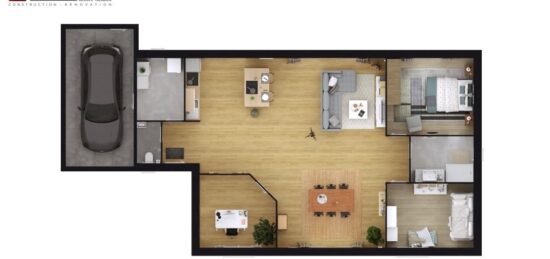 Plan de maison Surface terrain 110 m2 - 4 pièces - 2  chambres -  avec garage 