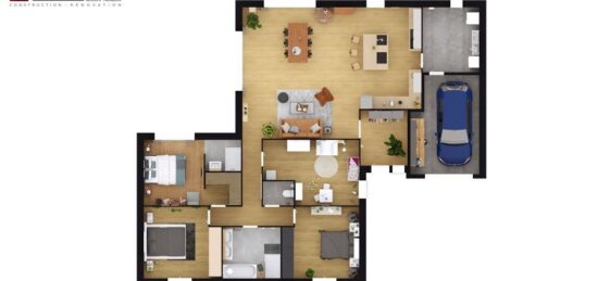 Plan de maison Surface terrain 143 m2 - 5 pièces - 2  chambres -  avec garage 