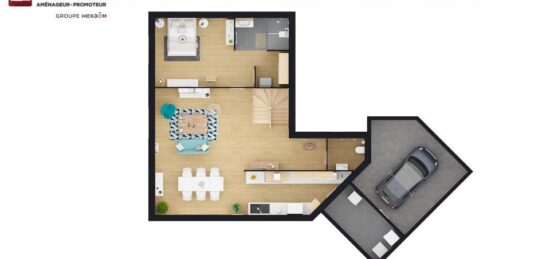 Plan de maison Surface terrain 148 m2 - 5 pièces - 4  chambres -  avec garage 