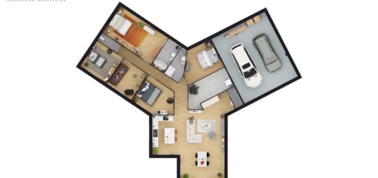 Plan de maison Surface terrain 159 m2 - 6 pièces - 5  chambres -  avec garage 